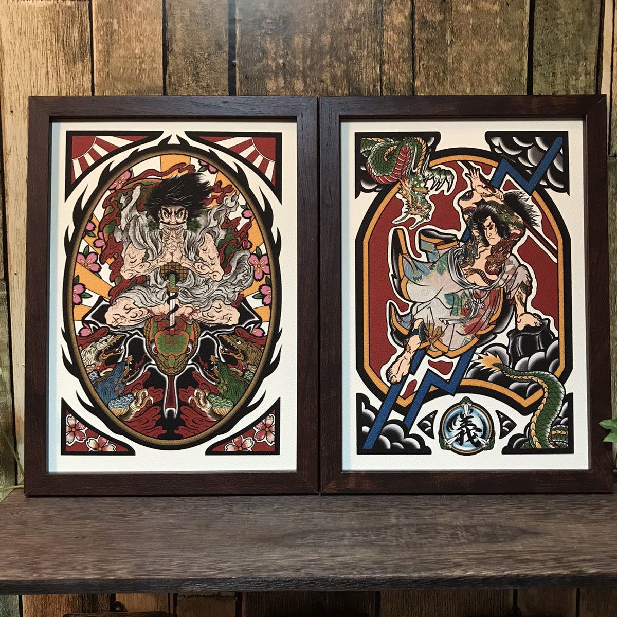 Patrón japonés personalizado Ukiyo-e Ilustración original Kidomaru Kumonryu Conjunto de 2 marcos de arte Kuniyoshi Utagawa tamaño B5, cuadro, Ukiyo-e, imprimir, foto de guerrero