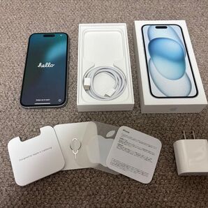 【極美品・付属品完備・ガラスフィルム レンズカバー貼付済】iPhone 15 128gb SIMフリー MTML3J/A ブルー