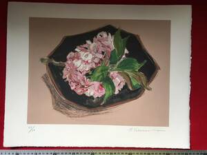 Art hand Auction ★【Ippindo】★ Yoshiko Takemura R.Takemura Original Lithograph Subject Double Cherry Blossoms Limited 37/50 Painting Old Painting Rare Item Former Takarazuka Revue Kaga Aoi Wife of Kenichi Takemura, Artwork, Prints, Lithography, Lithograph