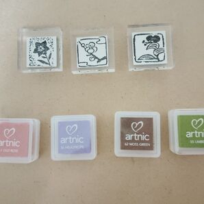 和風スタンプ 3個(梅・桔梗・露草) スタンプ台 4色セット おまけスタンプ付き