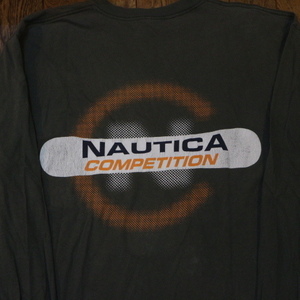 90s USA製 NAUTICA COMPETITION ロンT XXL オリーブ 両面 ロゴ 長袖 Tシャツ ノーティカ