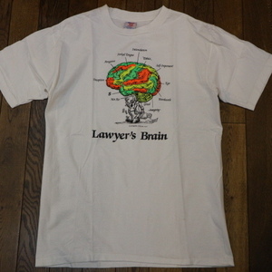90s Lawyer's Brain Tシャツ L ホワイト ブレイン 脳みそ 弁護士 イラスト ユーモア キャラクター オールド ヴィンテージ USA 古着