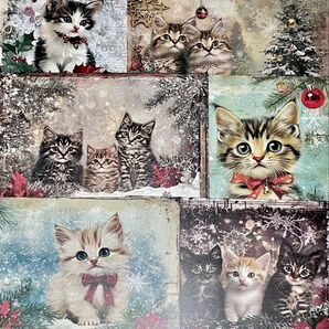 An様*デザインペーパーA4/Christmas Cat 15枚 (3種類x各5枚)両面印刷