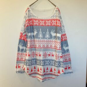 早い者勝ち ノルディック柄 【S】 Tシャツ 薄手 柔らかい クリスマス