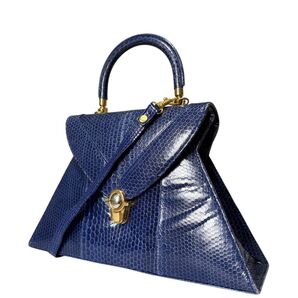 良品 レア パイソンレザー エキゾチックレザー パイソン型押し 2WAY ハンドバッグ ショルダーバッグ パーティー フォーマル