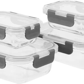 耐熱ガラス保存容器4個セット ガラスタッパー 密閉容器 電子レンジ対応 オーブン食洗機OK 漏れ防止 蓋付き BPAフリー グレー