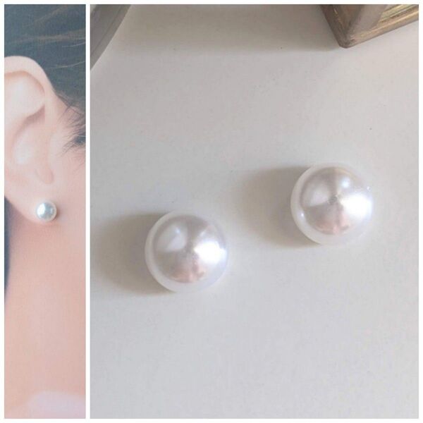 【No.146】ハンドメイド イヤリング ピアス アレルギー対応 小さめ 軽い パール 一粒 シンプル ノンホールピアス 樹脂