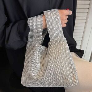 新品 未使用 クリスタル ミニバッグ シルバー ハンドバッグ キラキラバッグ ゾゾタウン