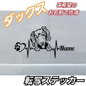【Sサイズ黒】ご希望のお名前で作成 心電図 ダックス転写ステッカー