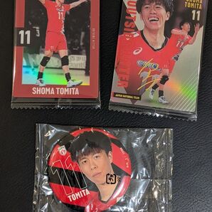 未開封【富田将馬選手】サイン入り含むトレカ2枚&缶バッチ 男子バレー 日本代表 ツインウエハース