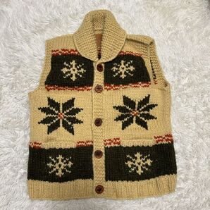 カナディアンセーター ベスト 総柄 ショールカラー ニット ウール