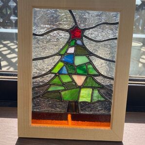 ステンドグラスパネルクリスマスツリーステンドグラスパネル