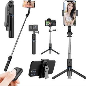 コンパクト★セルカ棒 自撮り棒 ジンバル スマホスタンド 三脚 セルフィー 撮影