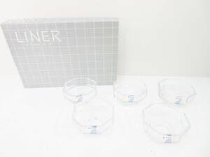 未使用品◆佐々木硝子 LINER ライナー 小鉢セット ５客セット 八角型 透明 箱付 食器 キッチン食器 管理2011 Q-8