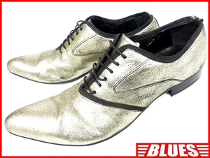 即決★RIFF★26cm レザーレースアップシューズ リフ メンズ 42 金 ゴールド 本革 ビジネスシューズ 本皮 ヒール 革靴 ドレスシューズ