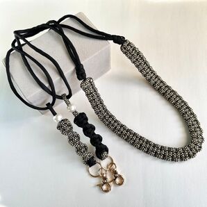 長さ調節可能!スマホショルダーストラップ|ゴールドドット×ブラック|パラコード|ハンドメイド