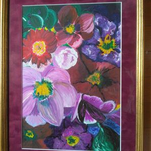 花柄 油絵 アートフレーム 額装品 インテリア 絵画 作者佐藤裕子