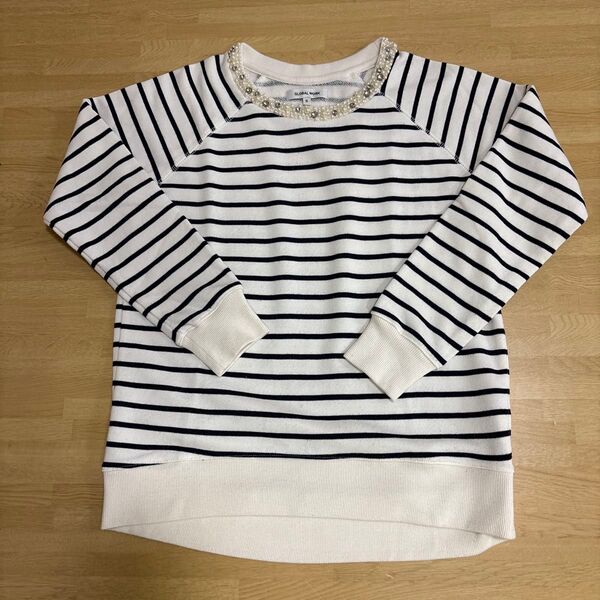 GLOBAL WORK ボーダーカットソー 長袖 ビジュー付き ホワイト Sサイズ