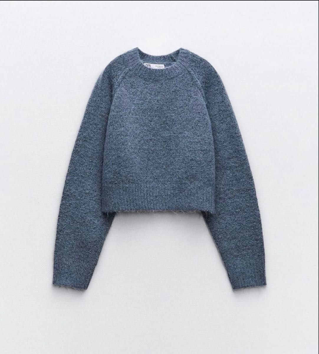 クロップド コージーニットセーター ブルー S ザラ ZARA
