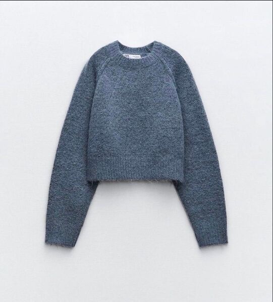 クロップド コージーニットセーター ブルー S ザラ ZARA