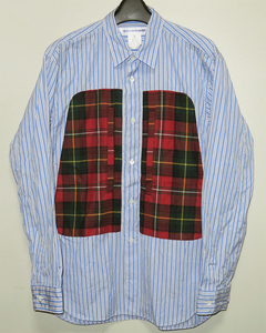 COMME des GARCONS SHIRT 17AW タータンチェックポケット ストライプシャツ S ホリデー パッチワーク コムデギャルソンシャツ