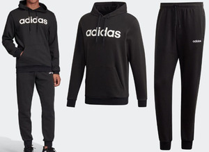 adidas 新品！ロゴHOODIE トラックスーツ プルパーカー+スウェットパンツ L黒 送料無料