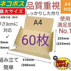※ネコポスに最適なA4ダンボール箱 厚さ3cm対応!60枚セット