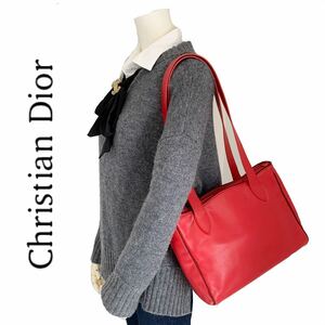 [ включая доставку ]Christian Dior Christian Dior натуральная кожа красный красный большая сумка CD Logo женский 