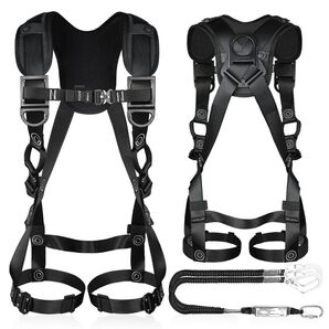 安全帯 新規格 フルハーネス安全帯 2丁掛け 墜落制止用器具 & 伸縮式ダブルランヤード ワンタッチバックル