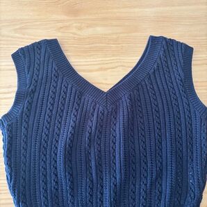 snidelスナイデル Vネックニットベスト ネイビー 透かし編み ショート丈 freeサイズ