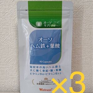 3個セット!オーソサプリ オーソヘム鉄+葉酸X 90粒
