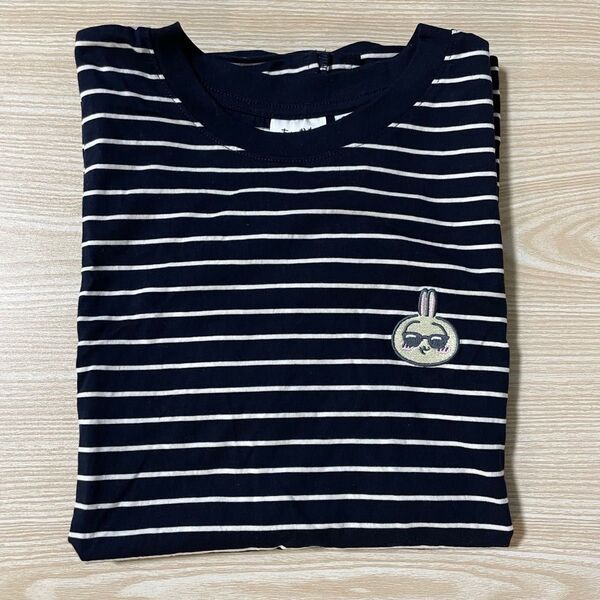 ボーダーTシャツ ちいかわ うさぎ刺繍 半袖 ネイビー カジュアル guコラボ