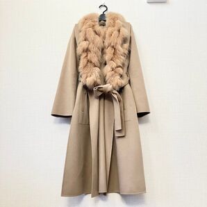 美品 FOXEY フォクシー 35万円 カシミヤ100%毛皮ロングコート ダブルフェイス フォックスファー フリーサイズ キャメル