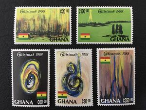 Art hand Auction Ghana Peinture de Noël art 5 types complets inutilisés NH, antique, collection, timbre, Carte postale, Afrique