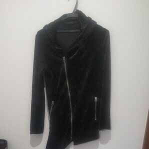 V系・ホスト風アシメジップアップパーカー ブラック フード付き