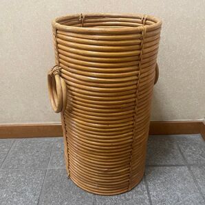 【年内処分予定】昭和レトロラタン 籠 円筒形のバスケット インテリア アジア家具