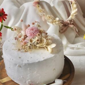 1歳誕生日クレイケーキ・花冠クラウン2点セットドライフラワー