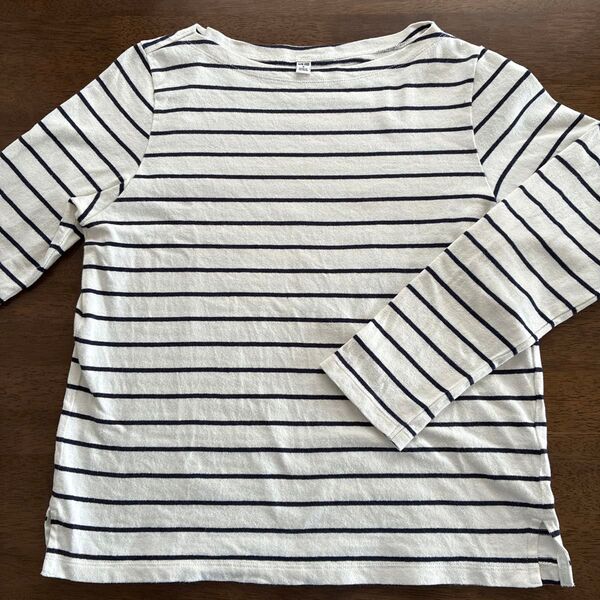 ユニクロ ボーダーカットソー 長袖綿100%白黒 S