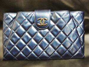 CHANEL ◇ Metallic Matrasse Leather Leather Leather Quilting Second Clutch Bag Pouch Deca Logo Coco Mark, Chanel, Bag, bag, others