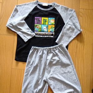 マインクラフト 長袖パジャマ 150cm ブラック グレー マイクラ