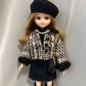 リカちゃんドール服 ハンドメイド 千鳥格子柄コートコーデ013