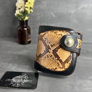 ★激レア★REDMOON レッドムーン コンチョ パイソン 切り替え 2つ折り財布 ショートウォレット ブラック 蛇革