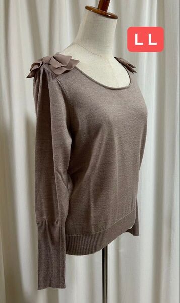 【セシール リボン付・長袖セーター(薄手)】 LLサイズ ブラウン ★★used★★ 送料無料
