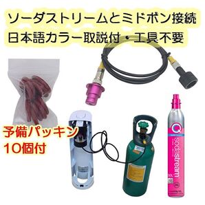 ソーダストリーム【日本語取説・予備パッキン付】【工具不要】ピンクシリンダー ミドボン接続150cm耐圧ホース テラ デュオ アート