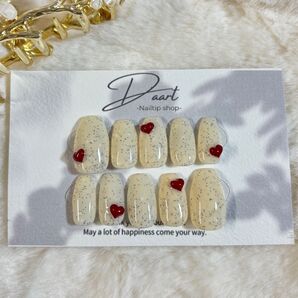 バニラビーンズ風×ハート 現品 ネイルチップ トレンド 韓国 ショートバレリーナ ニュアンス 大人可愛い ガーリー