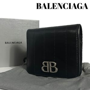 【希少】BALENCIAGA バレンシアガ 二つ折り財布 コインケース カードケース BB ロゴ モナコ キルティング レザー 黒