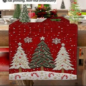 テーブルランナー もみの木 刺繍風 クリスマスツリー リネン 北欧 33×183 テーブルクロス パーティー 室内装飾