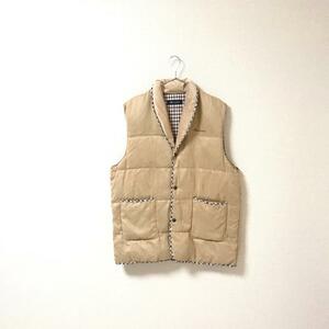 ★アクアスキュータム Aquascutum★メンズ ボタン留め 裏地チェック柄 ダウン ベスト ジャケット ワンポイントロゴ 管:A:11