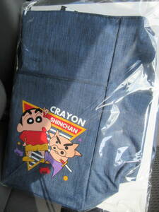 * Crayon Shin-chan ....BIG tote bag navy blue color Logo tape high capacity storage pocket travel lodging eko-bag approximately 40cm* new goods unopened 