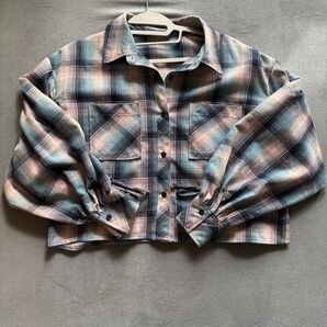 チェックシャツ クロップド丈 マルチカラー ボリューム袖